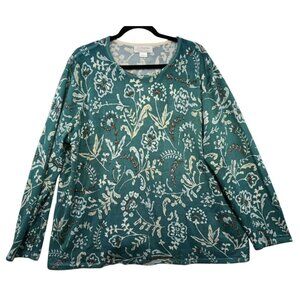 C.J. Banks Womens Long Sleeve Knit Sweater 3X Green Floral
